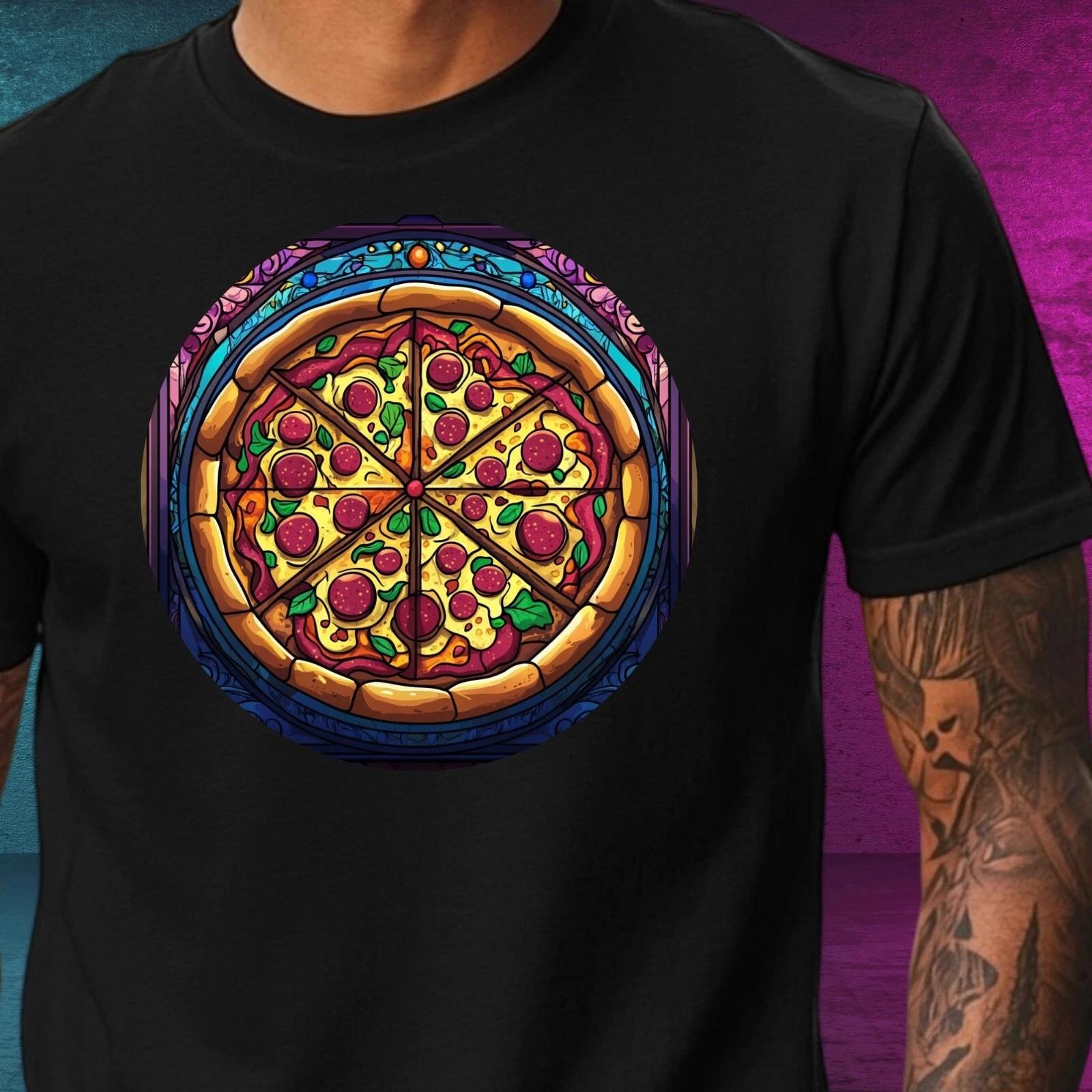 T-Shirt Herren Pizza Buntglas Motiv Baumwolle Größe XS bis 5XL S