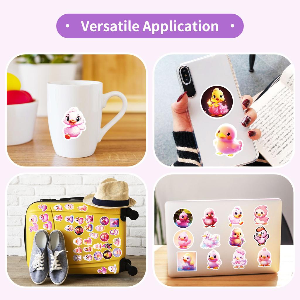 50Pcs Cute Pink Duck Stickers Pack - Adorable Animal Decals for Laptop/Phone/Luggage Decor