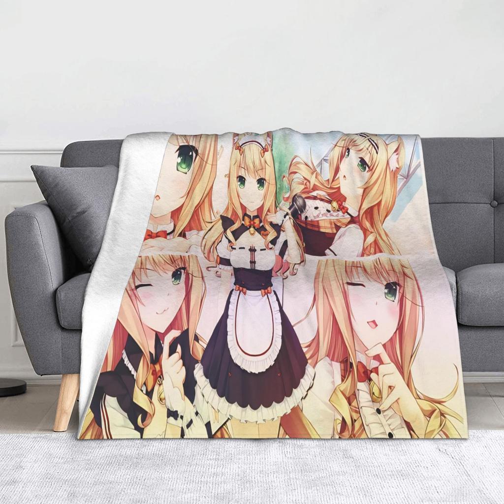 Chocola Vanilla Blanket Flannel Spring Autumn Anime Nekopara Lightweight Thin Throw Blanket for Bedding Couch Bedspread