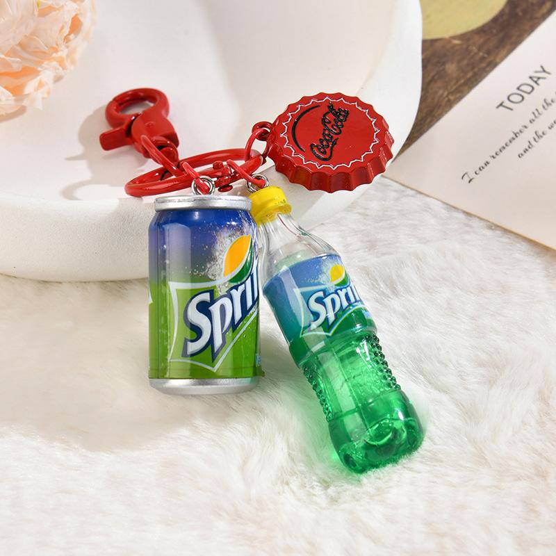 Trendy Creative Coke Bottle Car Keychain with Ice Cube Charm - Stylish Couple Bag Accessory