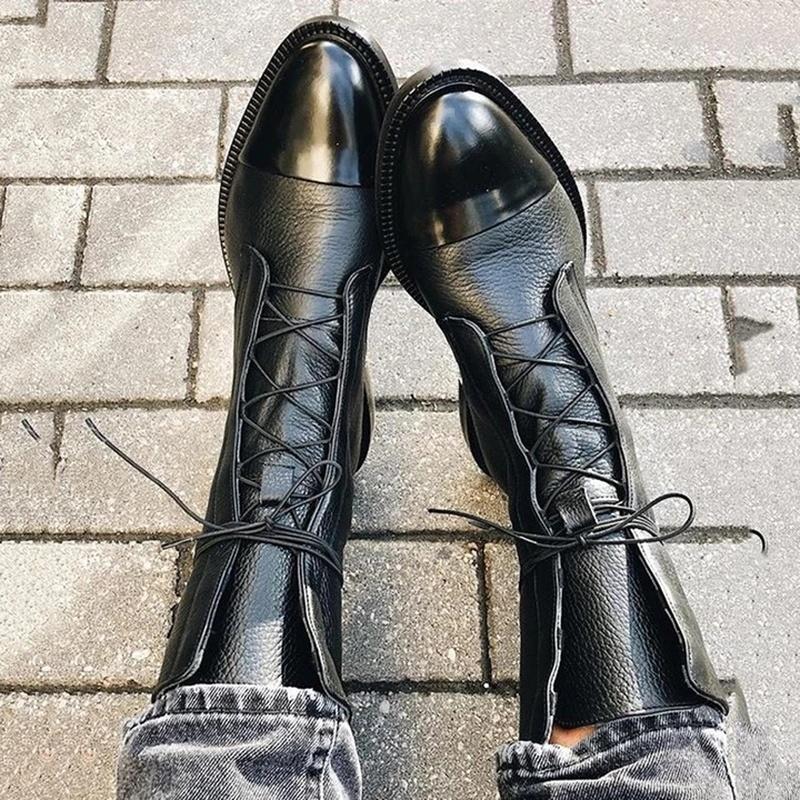 Patent Leather Women Boots British Style Flat Boots Black Pointed Toe Boots Handsome Motorcycle Boots Women's Boots Big Size 43