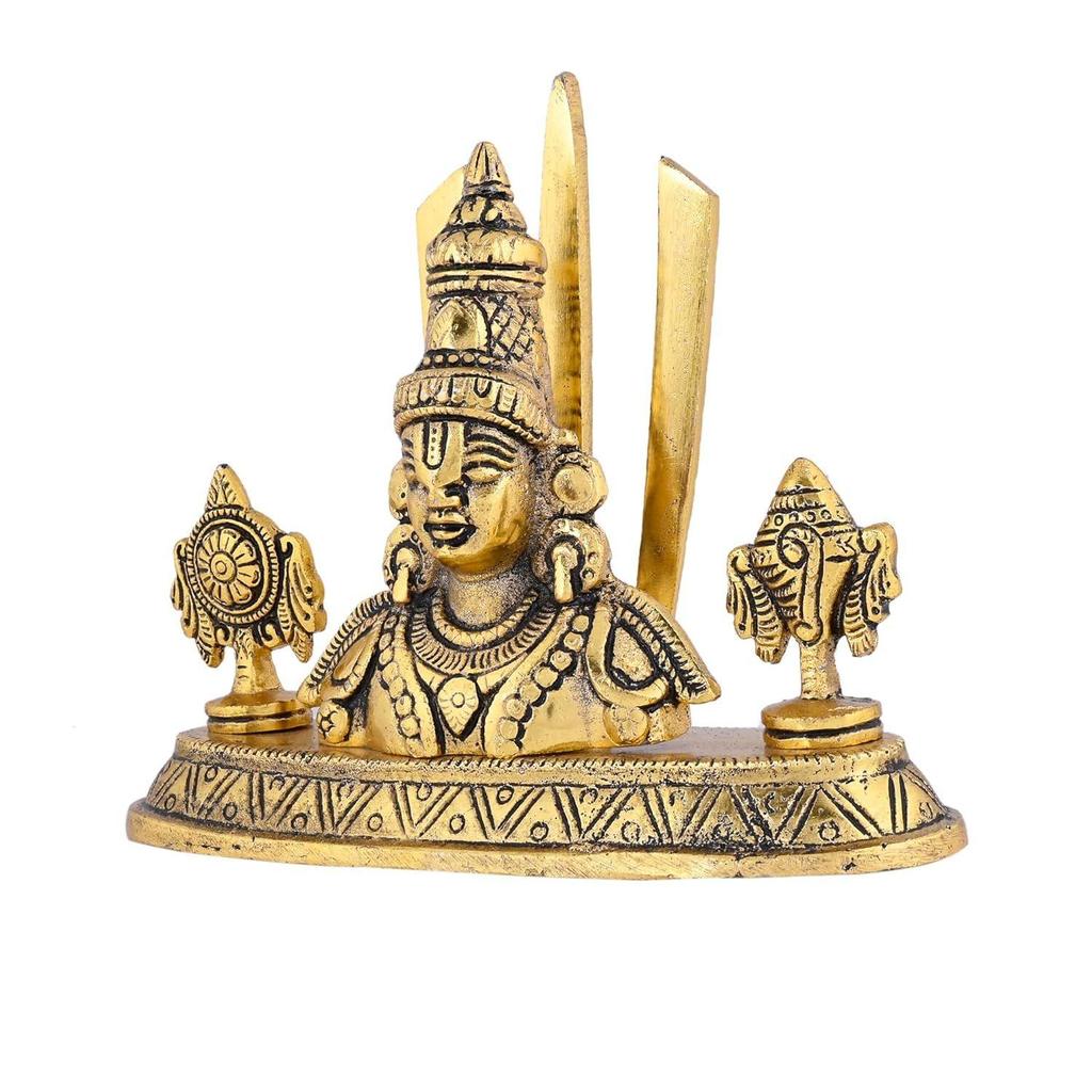Tirupati Balaji Venkateshwara Face Bust Idol Vishnu Chakra Namah Shankh Aluminium Statue, Home & Office Table Showpiece House Warming Gifts