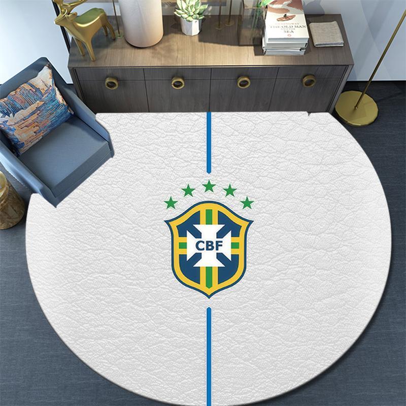 Brazil National Football Team2 Round Area Rug,Carpet Rug for Living Room Bedroom Sofa Playroom Decor,Non-slip Floor Mat