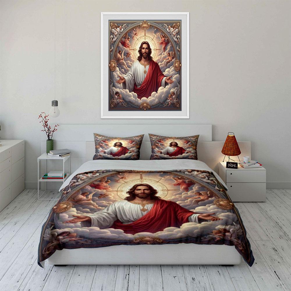 3pc Religious Style Duvet Cover Set Loving Jesus print Comforter Bedding Set 1 Duvet Cover+2 Pillowcases deco Bedroom Essential