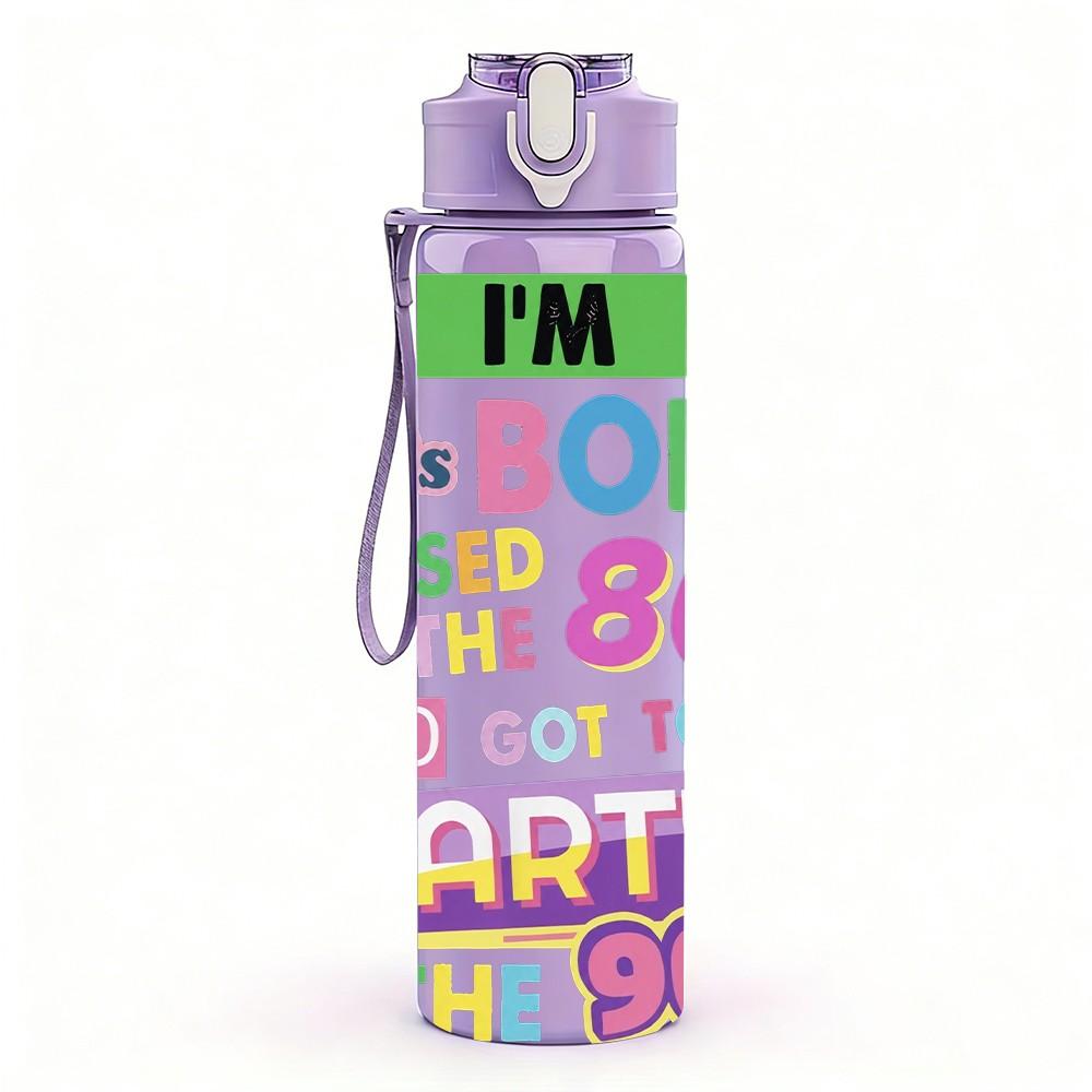 1PC 80s Retro Text Lettering 750ml Sports Water Bottle Leakproof Straw Lid Outdoor Office Home