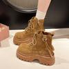 Retro Thick-soled Heightening Martin Boots for Women's 2025 Autumn New Fashionable Maillard Slim Short Boots Lace-up Rhubarb Boots