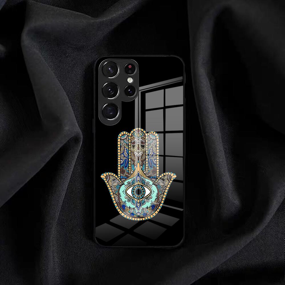 Vintage Evil Eyes Blue Phone Case For Samsung S25 Edge Ultra S23 S22 S21 S20 Ultra Plus S24 Fe A54 A53 A25 Glass Cover