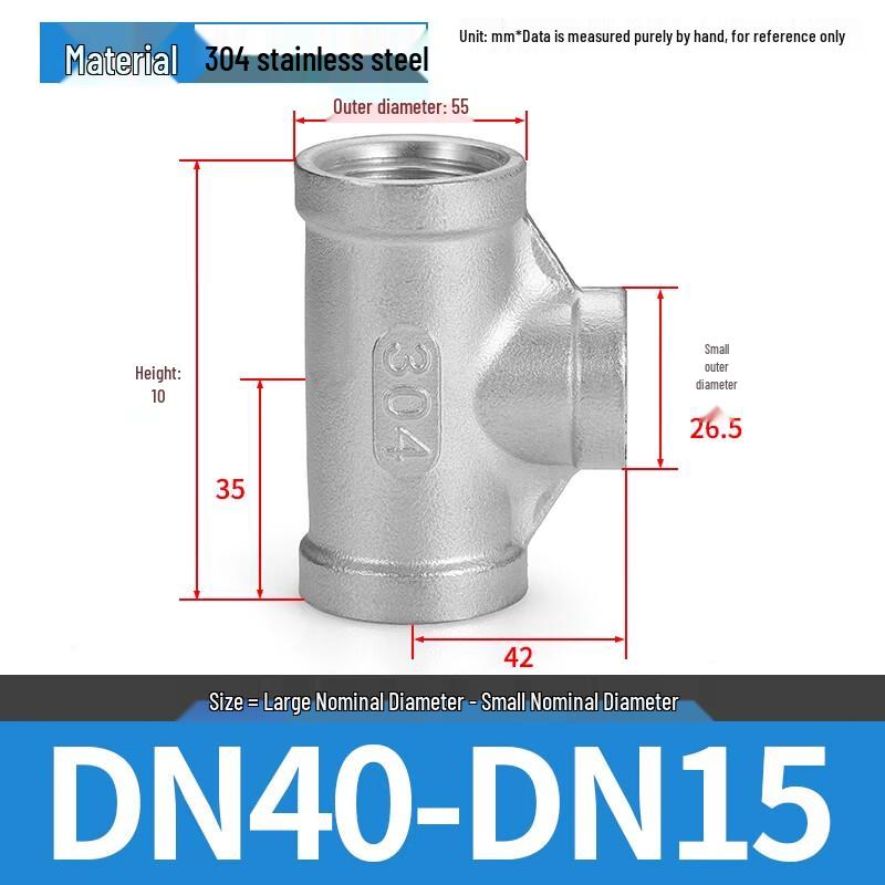 Youlan Zhizao 304 Stainless Steel Reducing Female Thread Tee
