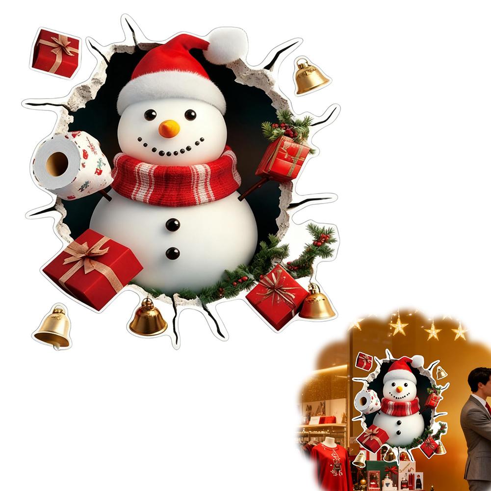 3D Cristmas Wall Stickers,Snowman/Reindeer/Santa Break Through Wall Stickers Decal for Toilet, Window Home Holiday Party Decor