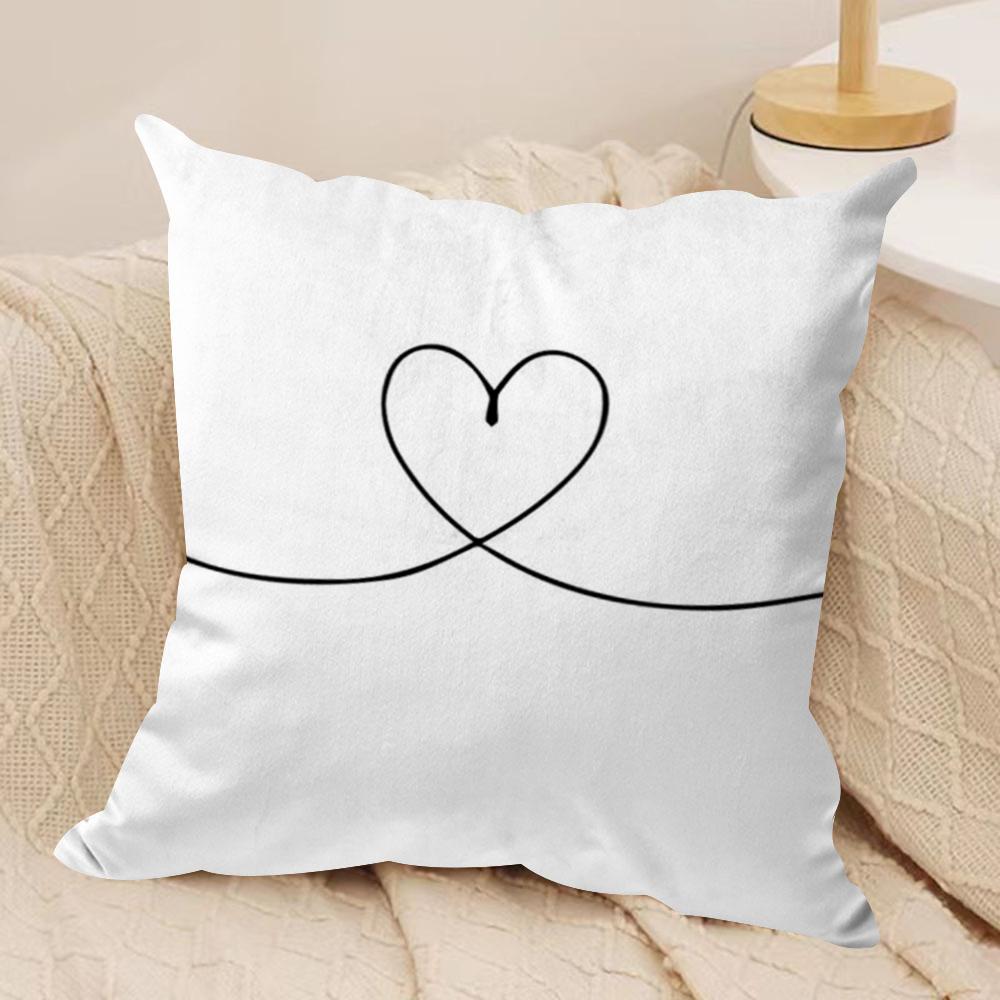 Black White Couple Line Cushion Cover Soft Plush Fabric Double-Sided Printed Sofa Cushion Cover for All Seasons Home Decor Gift
