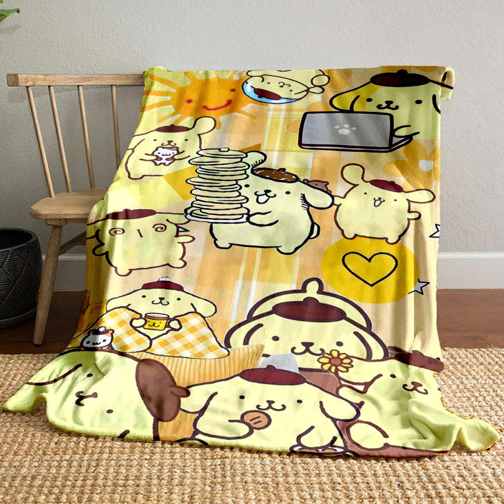 Cute yellow puppy characters with brown hats in cheerful activities. for all seasons blanket lunch break throw gift