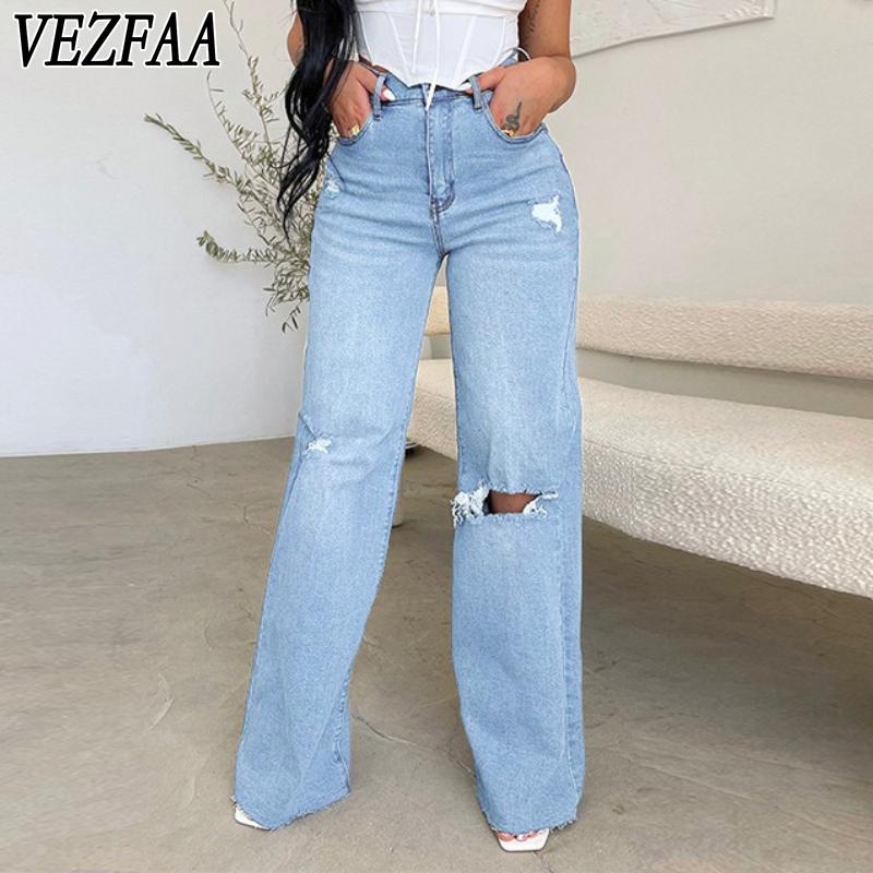 VEZFAA Women's Fashion Casual Solid Color Print High Waist Trousers Pants & Capris