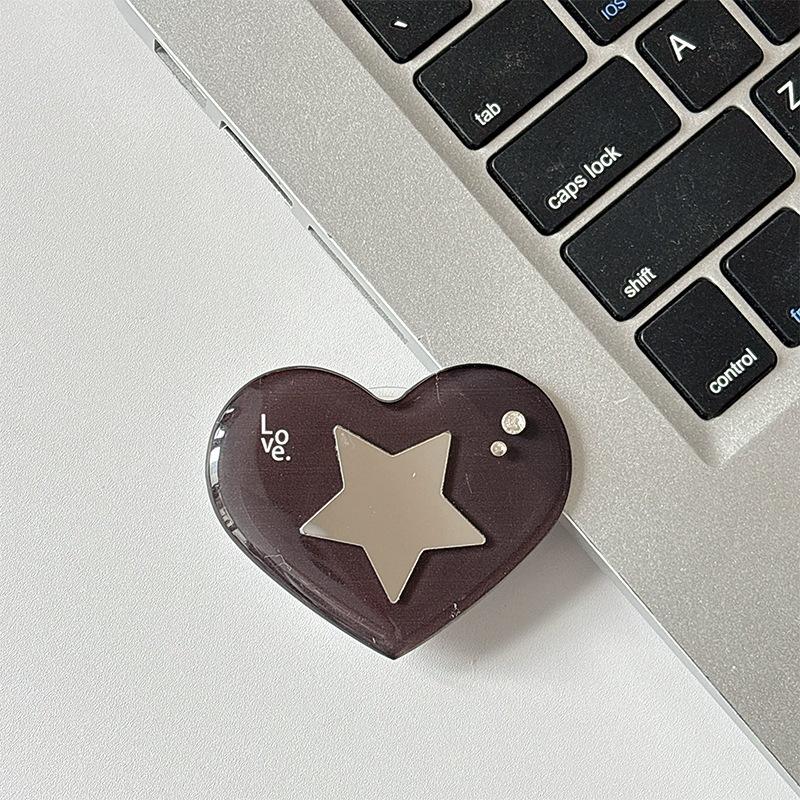 Heart-shaped Rhinestone Star Mirror Phone Holder with Magnetic Finger Ring