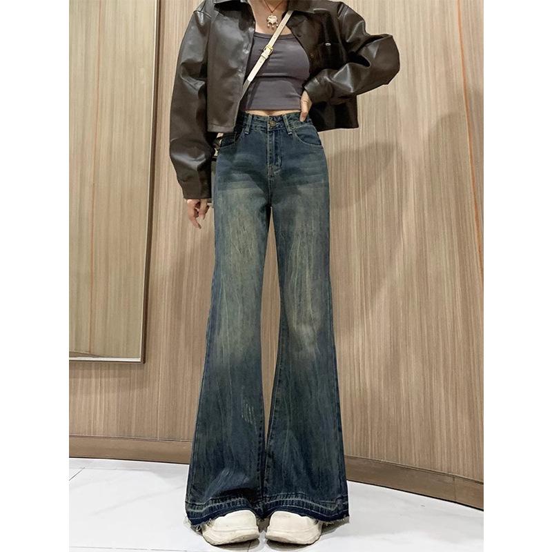 

Autumn 2024 Women s High Waist Retro Flare Jeans: Slimming Loose Fit, Floor-Length, Wide-Leg Pants M