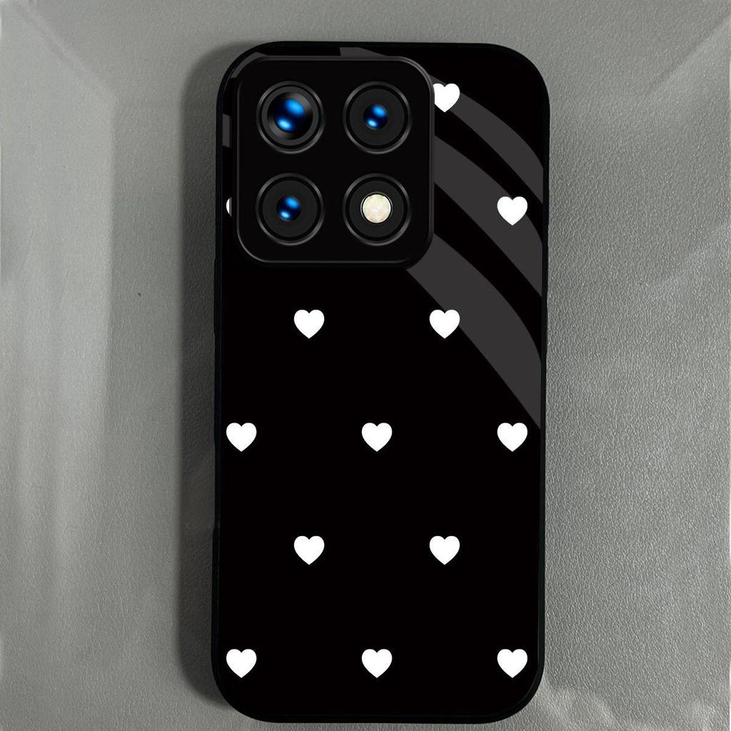 Cute Polka White Hearts Phone Cover for Xiaomi 15T 14T Pro Hard Gloss Acrylic Back Soft TPU Frame Anti-scratch Protective Case