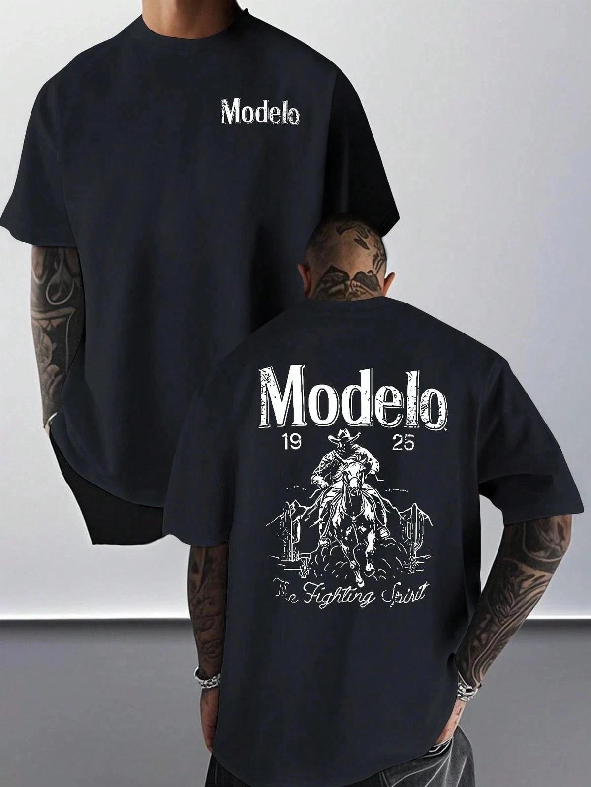 Modelo Graphic Print Men s 100% Cotton T shirt, Casual Sports Style Top T shirt XL