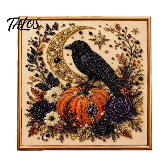 Decorative Hanging Pictures for Halloween Ghost Faux Pearl Art DIY Kit with Frame, Cat Painting Easy Projects Beginners Kit, 3D Witch Pumpkin