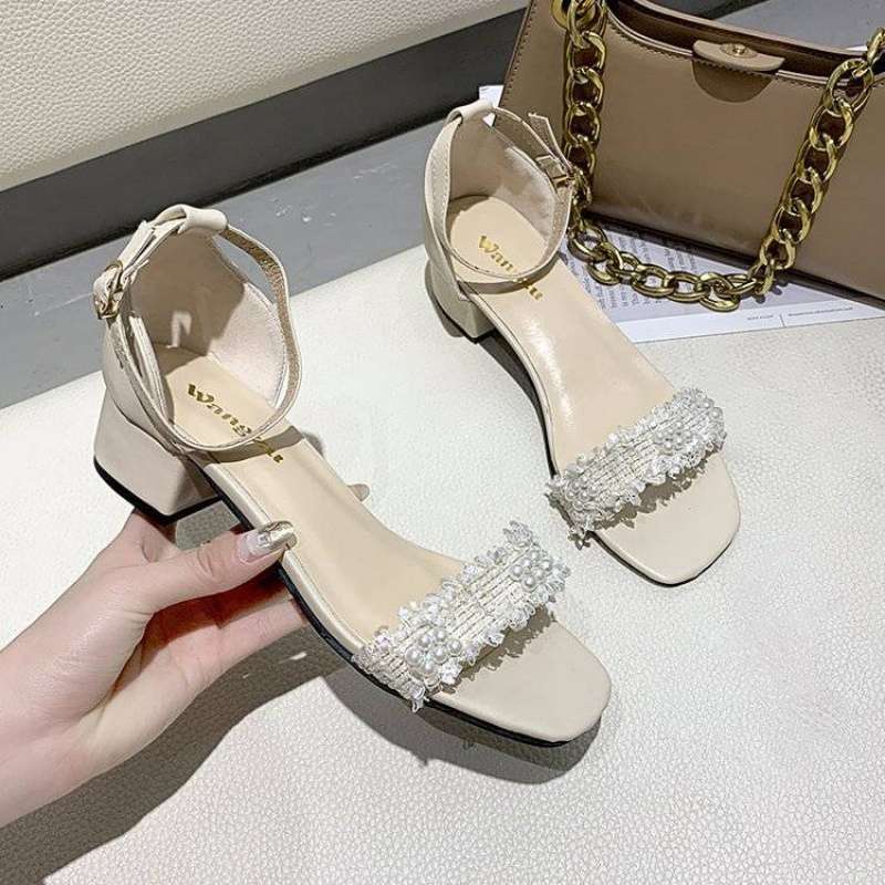 Sandal girl 2025 summer new high heel medium thick heel fashion fairy style versatile with skirt ins tide
