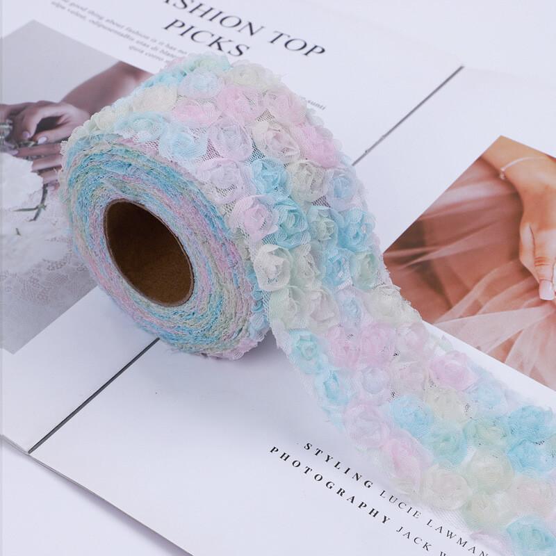 5Yards 3D Rose Flower Embroidered Lace Trim Ribbon Fabric DIY Clothing Accessorie Hand Sewn Wedding Headdress Bow
