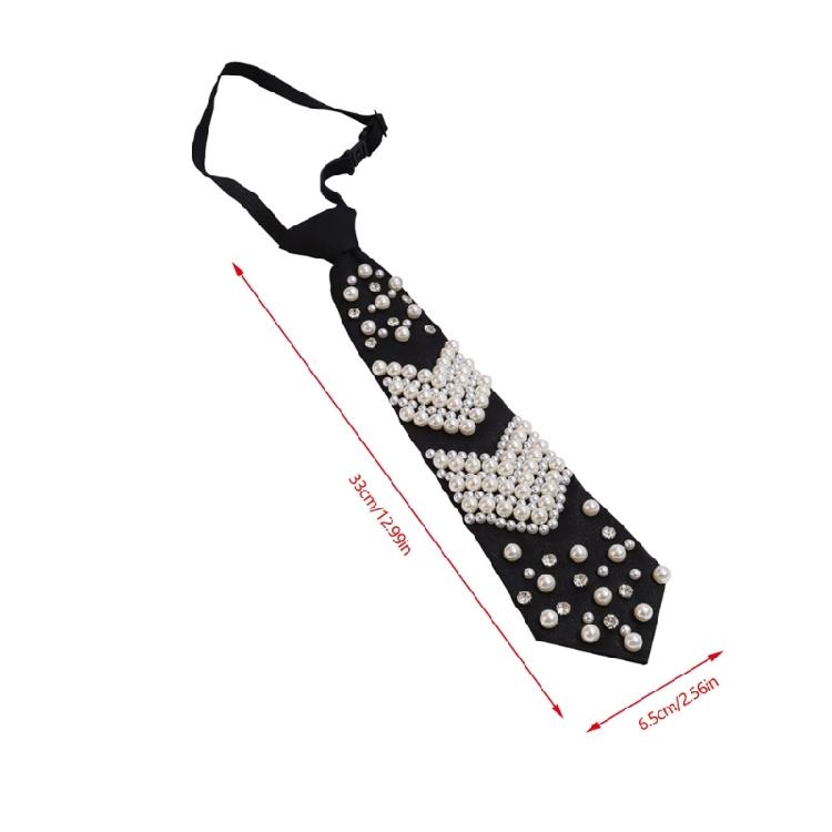 Friendly Polyester Necktie Imitation Pearls Detailing Business Meeting Accessory Comfortable Wear for Costume Parties