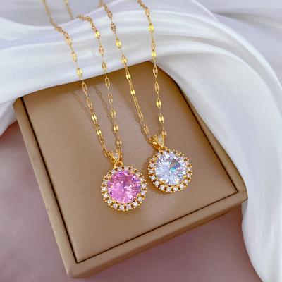Heavy Industry Large Round Zirconium Temperament Micro Diamond Necklace Women'S Exquisite Wind Collarbone Chain With Jewelry