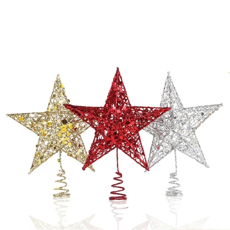 Glimmering Star Christmas Top Decoration 27cm Sparkling Hollowed Metal Star Tree Top For Christmas Tree Ornament