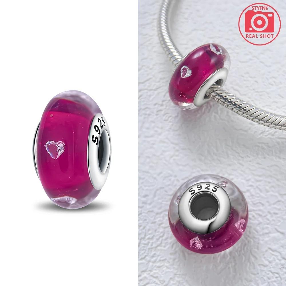 Original Rosa Glasperlen Blaue Romantische Perlen 925 Silber Charms für Frauen DIY Schmuckherstellung Armband Passend