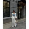 Women's Color Blocked Fashion Set Sexy Waist Hooded Cross Color Cardigan Sports Pants Two Piece