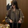 Women's Korean Style Retro Brown Faux Leather Pilot Jacket - Autumn High-End Versatile Outerwear.