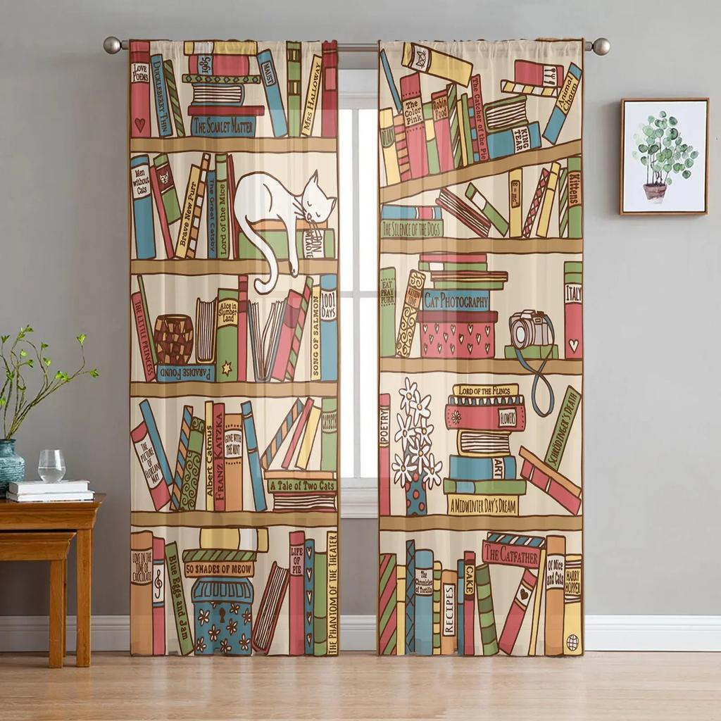 Cartoon Animal Color Cat Window Drapes Living Room Yarn Sheer Curtain Bedroom Kitchen Home Decor Drape