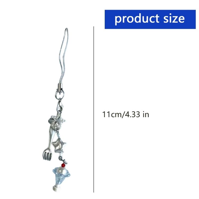 Sweet Dessert Theme Beaded Phone Strap Handmade Resin Charm for Women Girls Lovely Gift Keychain Bag Accessory