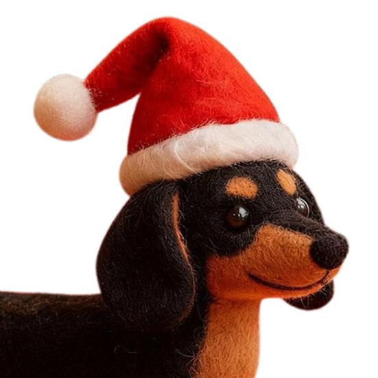 1/2Pcs Christmas Felt Dachshund Figurine Handcrafted Santa Hat Dog Ornament Simulation Puppy Statue Animal Sculpture Home Office Desktop Decoration