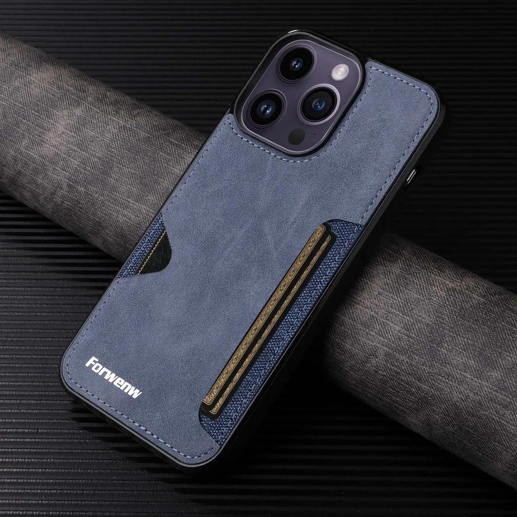 Retro Card Holder Phone Case for iPhone 16 15 14 13 12 11 Pro Max Mini XS XR X SE 2020 2025 7 8 Plus Wallet PU Leather Cover