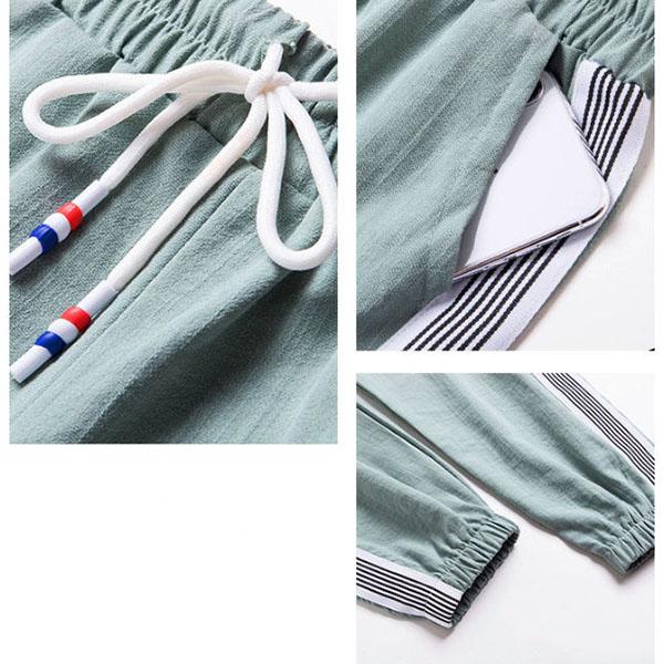 Women's Spring Summer Large Size Trousers Solid Color Elastic Waist Long Pants Slim Casual Striped Sports Pants