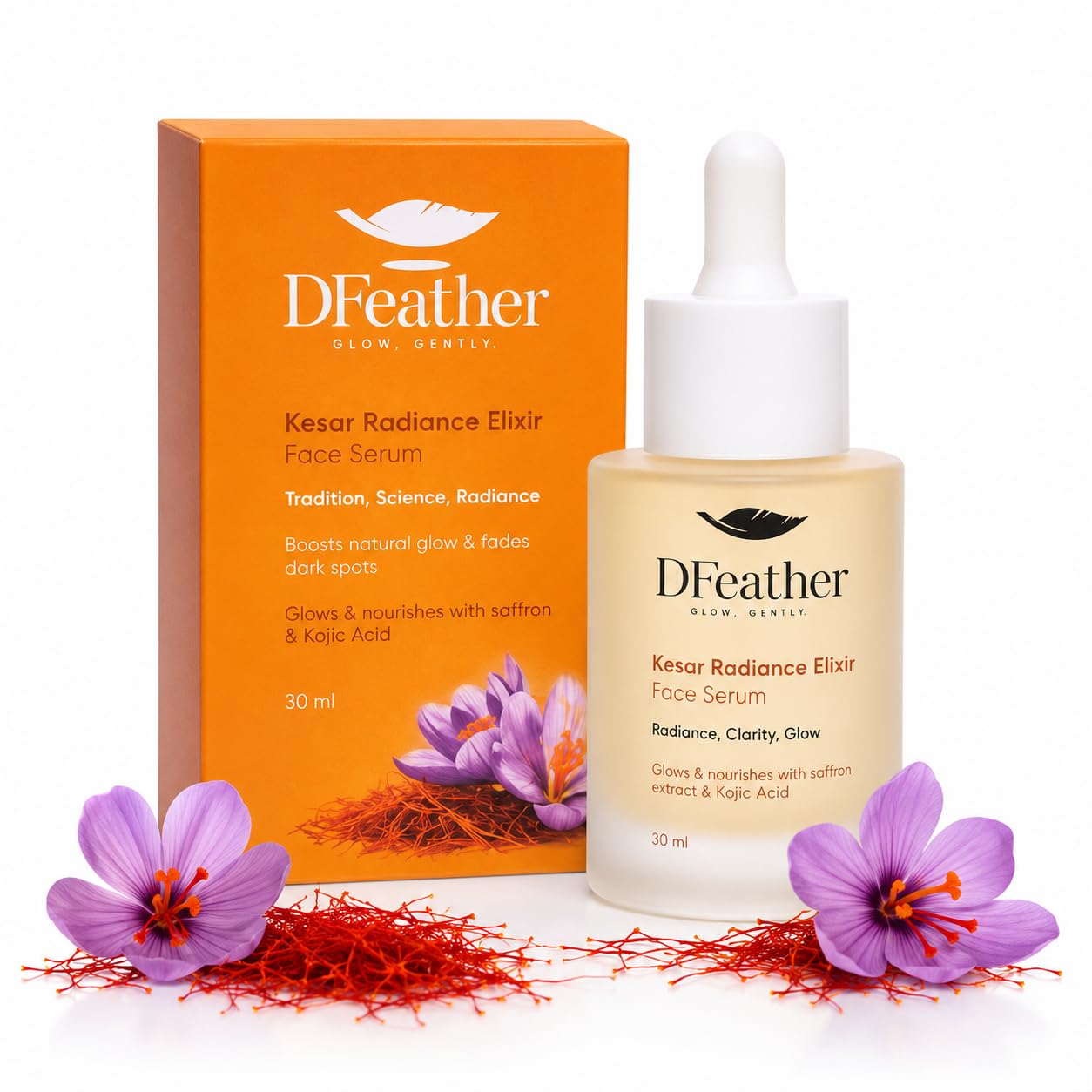 Сыворотка для лица DFeather Kesar - Эликсир сияния с койевой кислотой и куркумой для безупречной кожи - Борется с стойкими темными пятнами и выравнивает тон - Легкая, Н