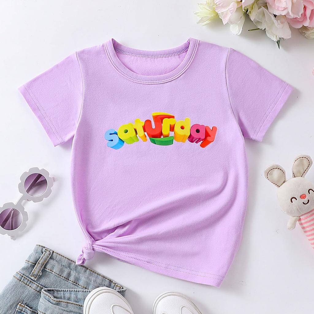 1-10 Years Old Girls Days Of Week Cotton Tees Week Calendar Graphic Print Casual & Trendy T-shirts For Spring & Summer