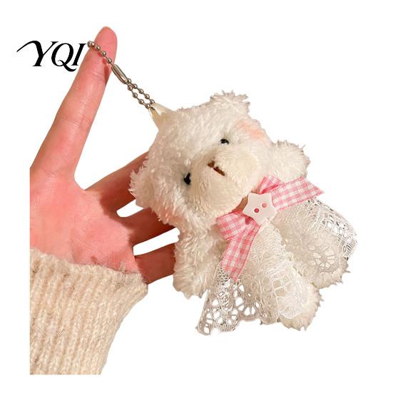 Soft Texture Bear Charm Plush Keychain, Cute Puppy Bag with Keychain Crocheted Accessories, Stuffed Animal Pendant for Women Girls Backpack