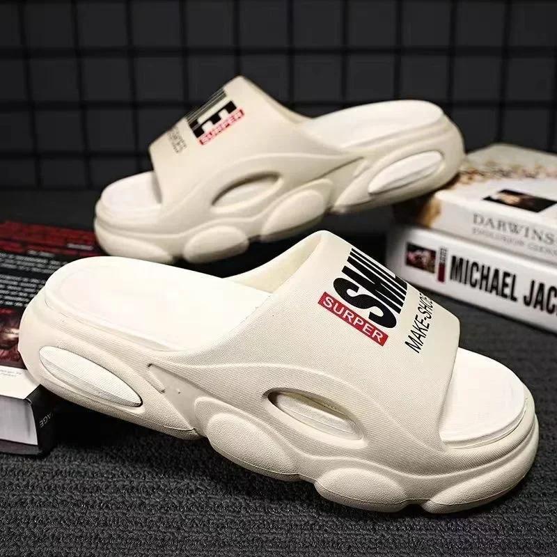 Men Thick Sole Summer Men Slippers Beach Slides Bathroom Anti Slip Slipper Soft Sandals Simplicity Ultra Light Letter Shoes