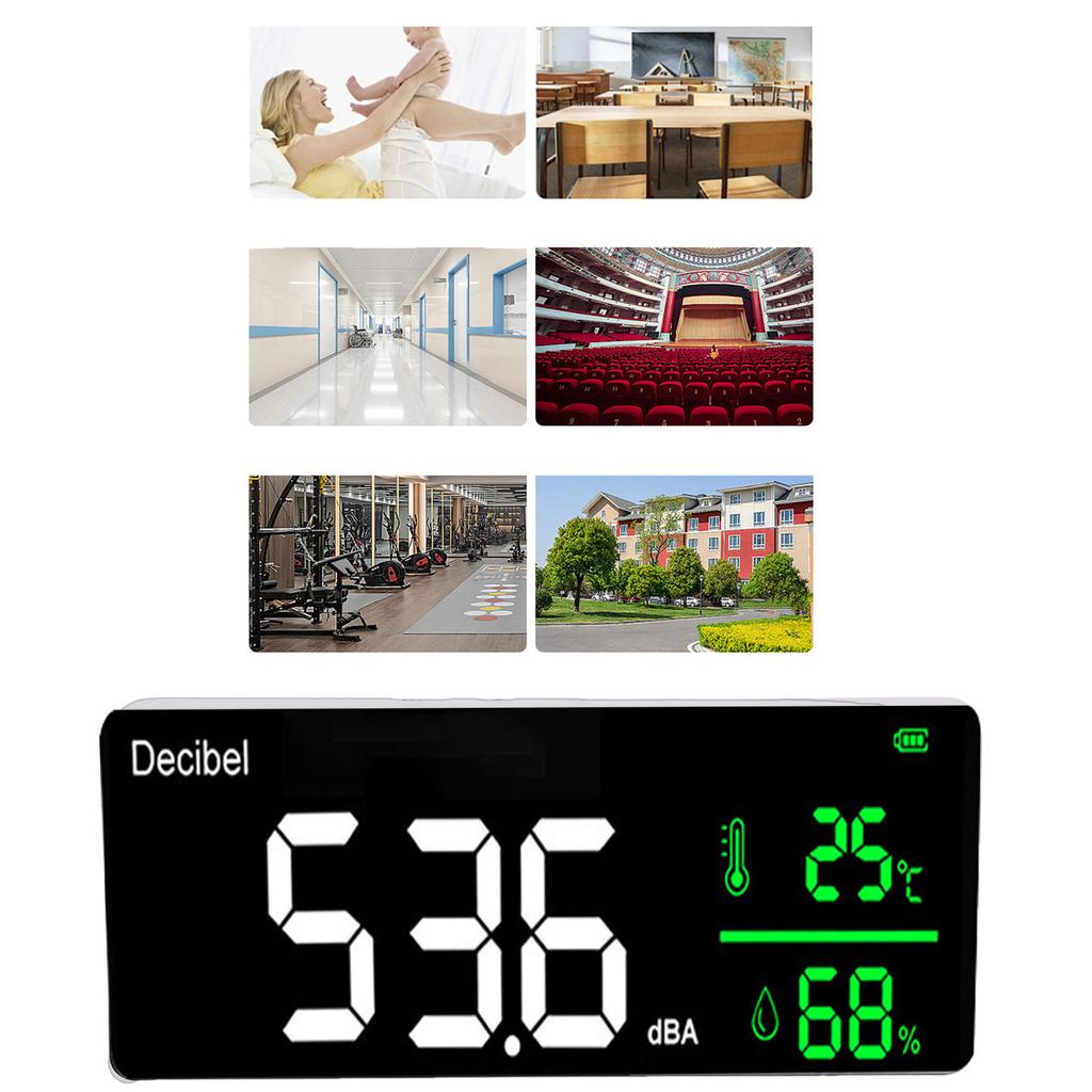Sound Level Meter Wall Hanging 30-130dB 11 Inch LED Screen Noise Temperature Humidity Meter with Time Display for Home Studio Factory