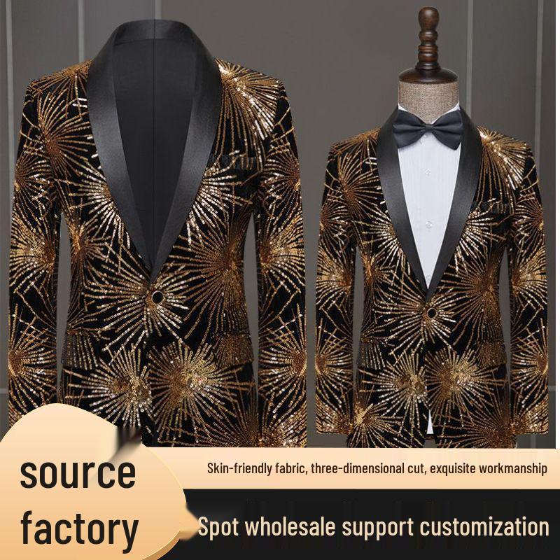 Jachetă Tuxedo Trendy cu Paiete pentru Bărbați, pentru Performanță pe Scenă
