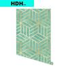 HDHome Light Green and Gold Geometry Stripped Hexagon Peel and Stick Wallpaper Green Stripes Self Adhesive Wallpaper Removable