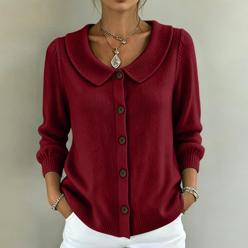 Maglione casual da donna in maglia con bottoni e colletto rovesciato, Pullover colorato