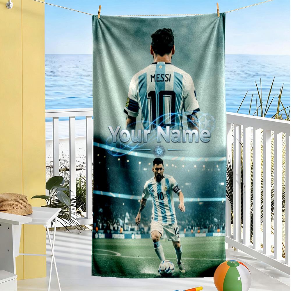 Football Messi Personalized Name Beach Towel Quick-Dry Soft Microfiber Suitable for Swimming Gym Camping Yoga Vacation