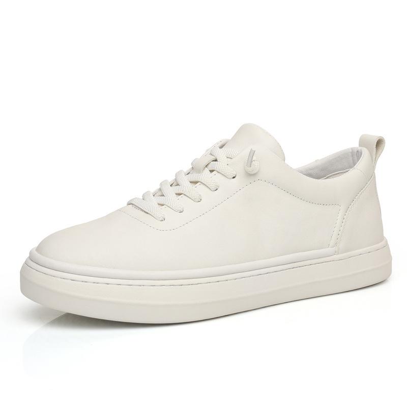 Men's Versatile Genuine Leather White Casual Shoes - Breathable Cowhide for Spring & Autumn
