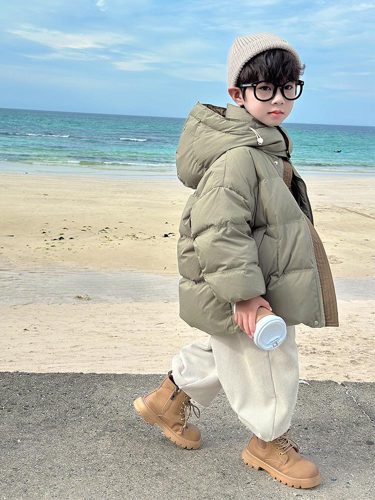 Fairy Tale Boys' Hooded Winter Down Jacket - Thick, High Content 90 White Duck Down