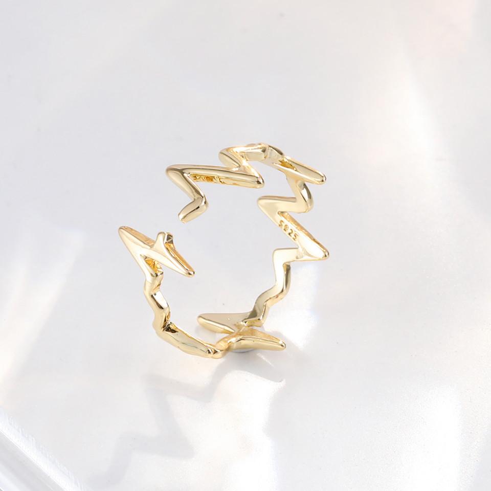 

Buyee 925 Sterling Silver Couples Ring Sets ECG Shape Curve Simple Open Ring Finger for Women Fashion Party Fine Jewelry Circle resizable золотой