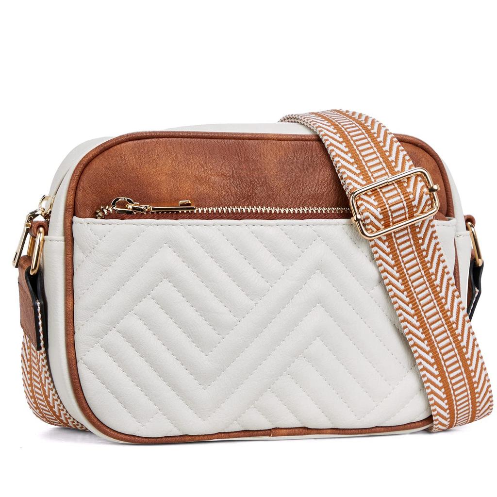 Women's Quilted Checkered Crossbody Bag - Vintage Color Block Shoulder Bag with Zipper Strap & Wallet Pocket, Mini Square Purse for Daily Essentials