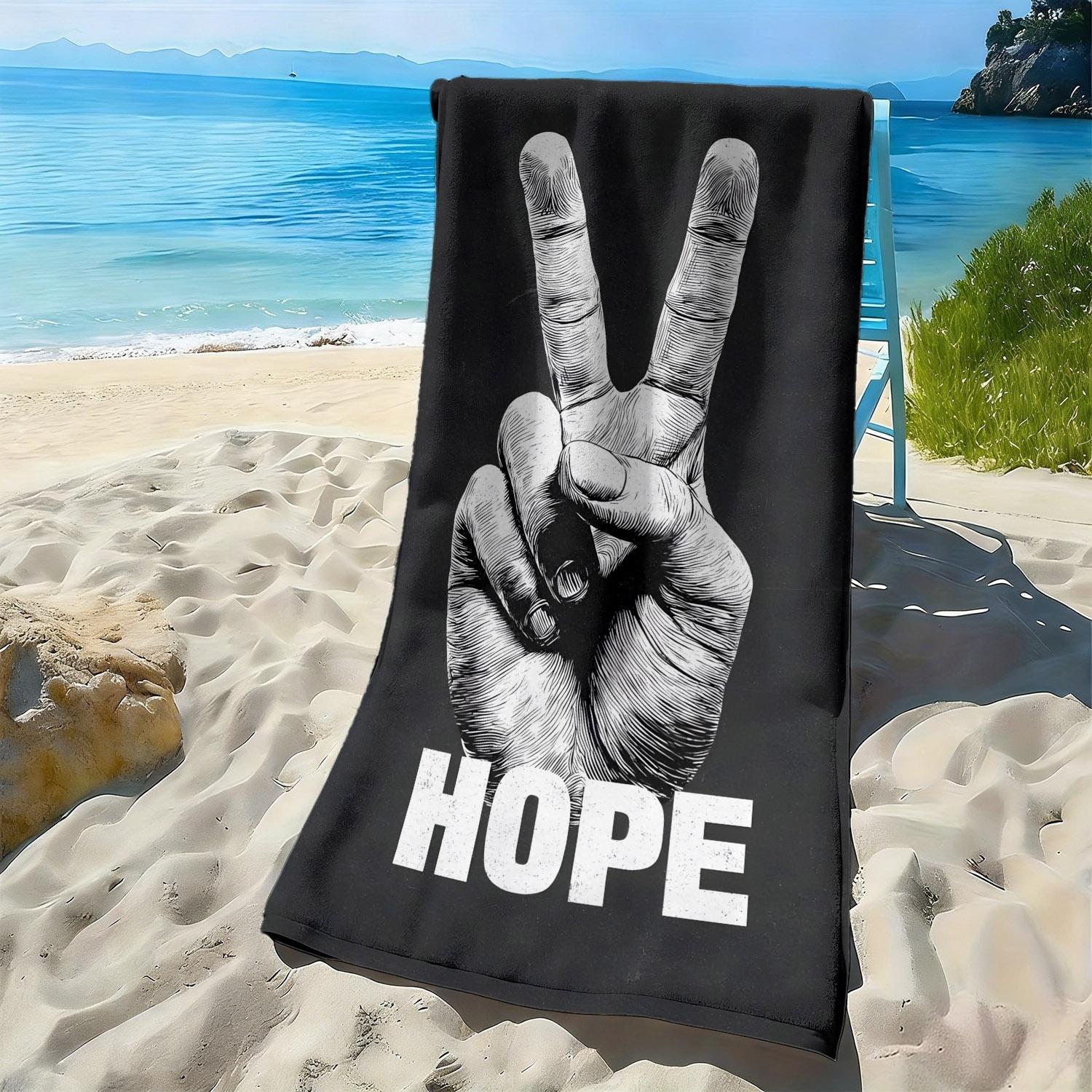 

Hand-drawn gesture HOPE pattern polyester microfiber beach towel is highly absorbent, suitable for swimming and beach outings W40*H60(CM)