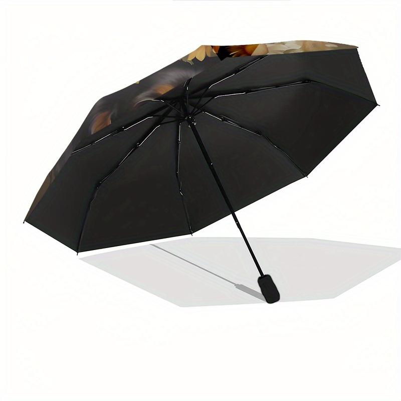 Flower Crown Dachshund Theme 8 Bone Hand Automatic Folding Fashion Umbrella, Compact and Portable Design, A Perfect Gift for Birthday, Chris