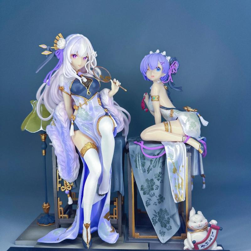 24cm Rem Emilia Re Zero Anime Figure Gk Statue Chinese Style Collectible Model Desktop Decoration Gift For Anime Fans